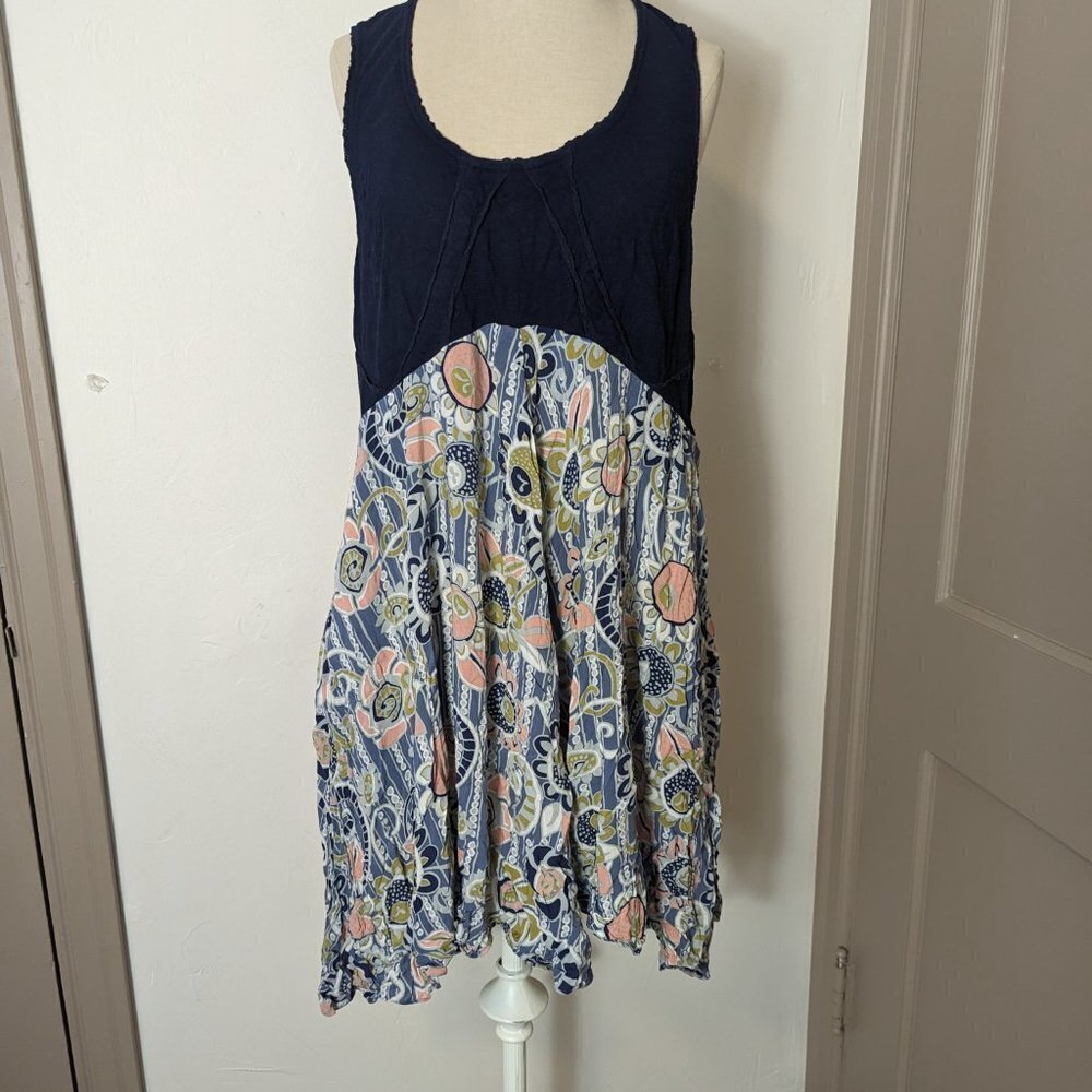 Anthropologie Lilka Sundress Navy Blue Botanical Print Sleeveless Tank Dress - Picture 2 of 8